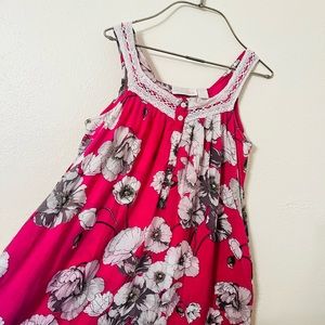 Soft Surroundings 100% Cotton Long Sleeveless Nightgown with Poppy Pattern
